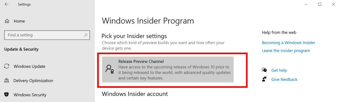 Windows-Insider-settings