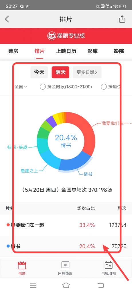 美团电影怎么查看排片情况