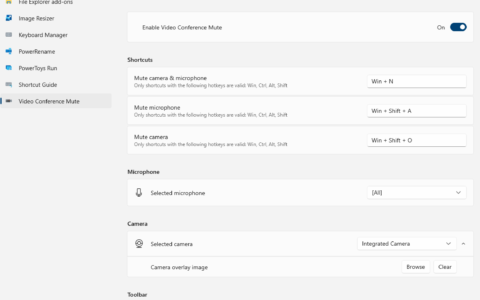 PowerToys v0.46.0 实验版提供视频会议静音功能