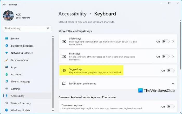 How-to-mute-the-Toggle-Keys-in-Windows-11