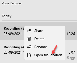 Voice-recorder-app-left-side-recording-right-click-Open-file-location