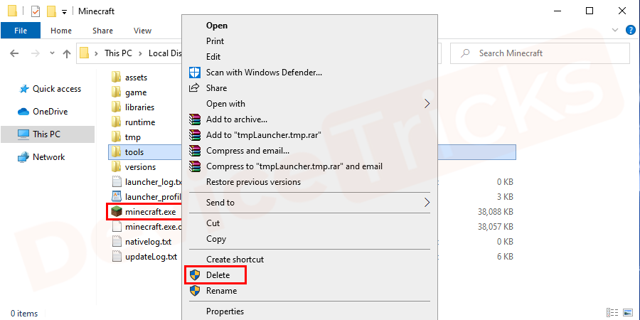 Delete-minecraft.exe-File