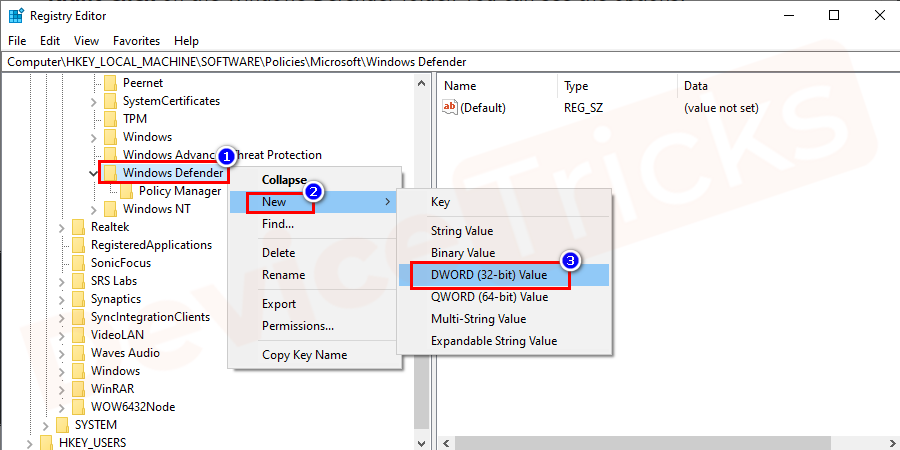 HKEY_LOCAL_MACHINE-Windows-Defender-folder-New-DWORD-1