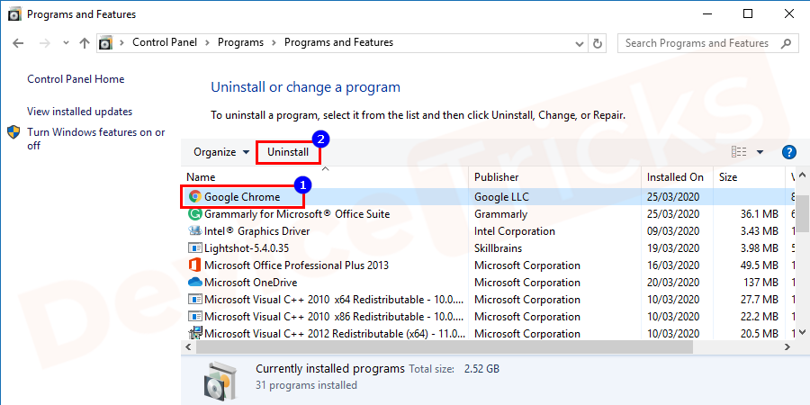 Uninstall-Google-Chrome-from-Control-Panel