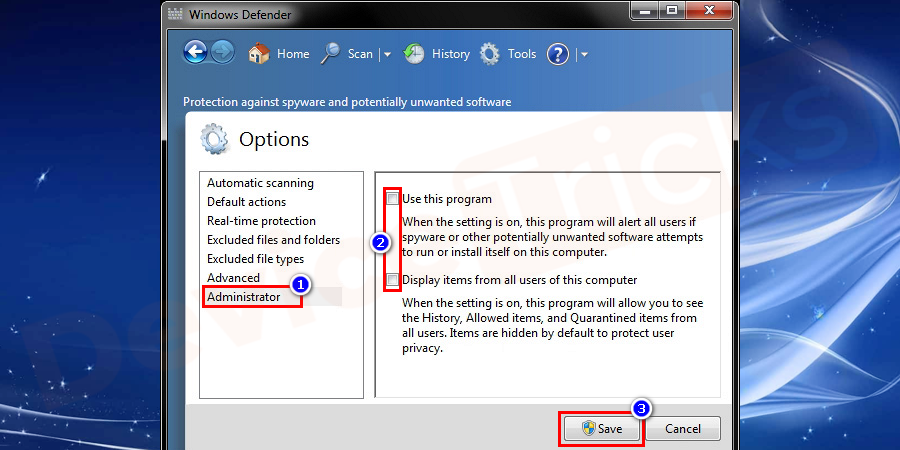 Windows-Defender-Anti-Virus-program-Tools-Administrator-Uncheck-Save-1