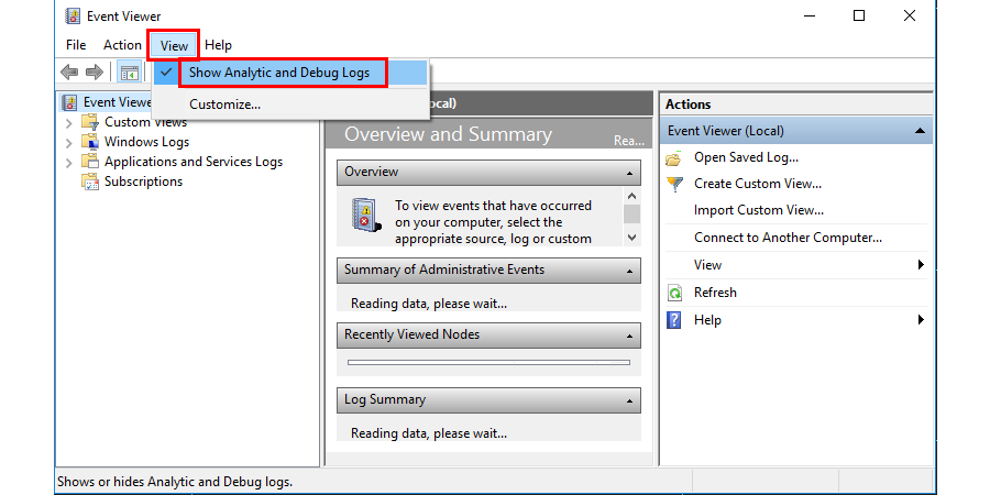 click-View-and-select-Show-Analytic-and-Debug-Logs