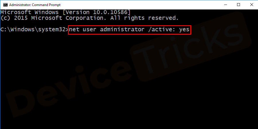 Command-net-user-administrator-active-yes