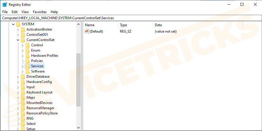 HKEY_LOCAL_MACHINE-then-expand-System-then-CurrentControlSet-Services