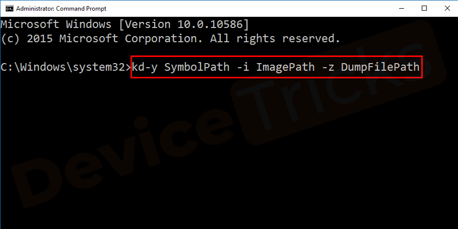 kd-y-SymbolPath-–i-ImagePath-–z-DumpFilePath-Command