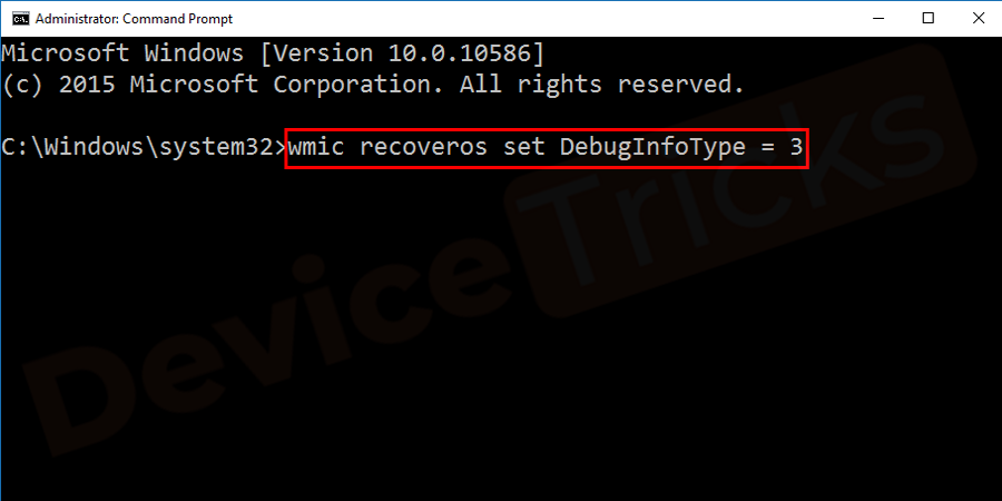 wmic-recoveros-set-DebugInfoType-3-Command