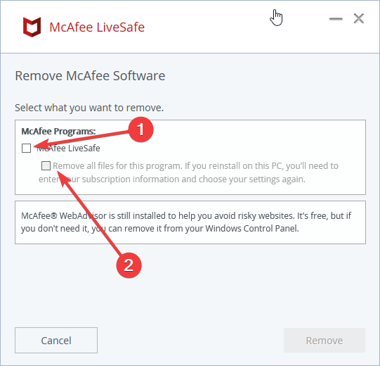 Mcafee-checkboxes