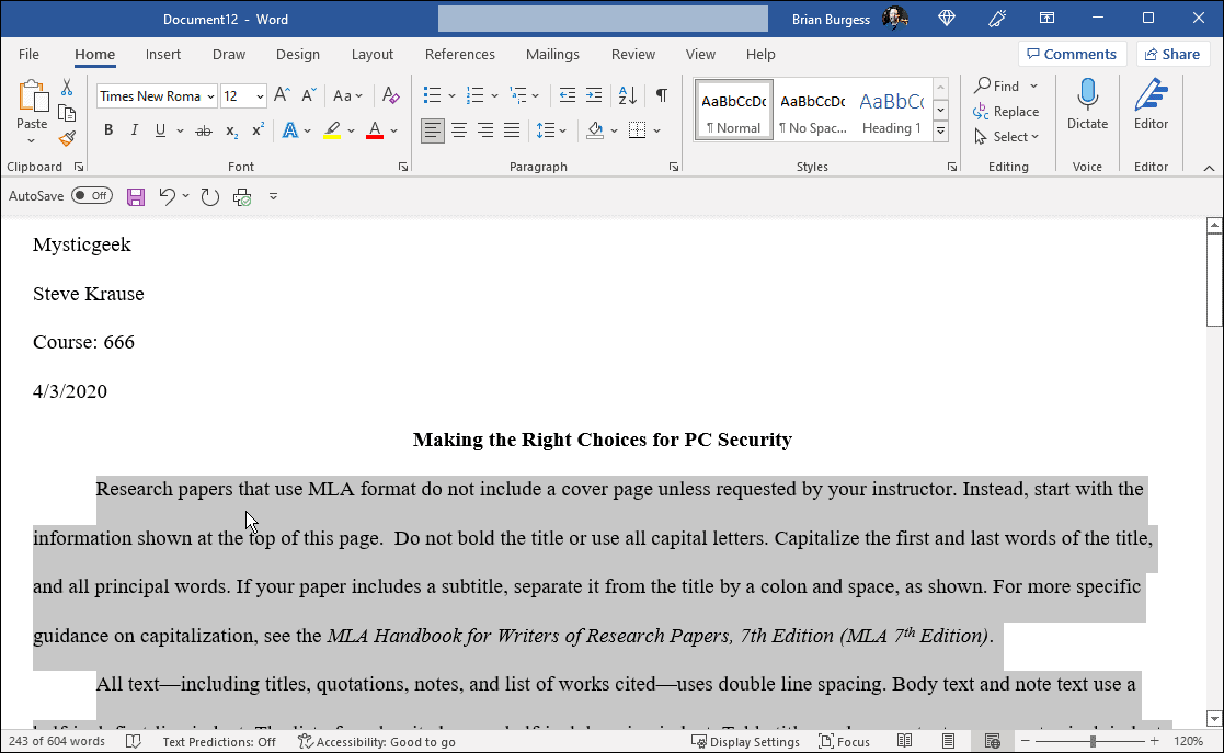  Microsoft Word MLA 