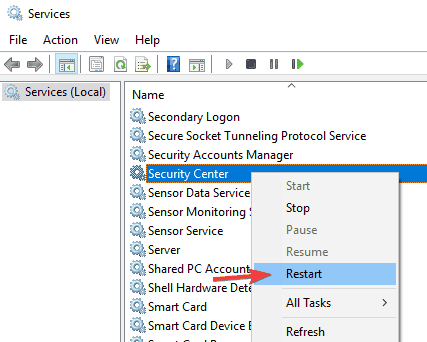 Service-manager-security-center-restart